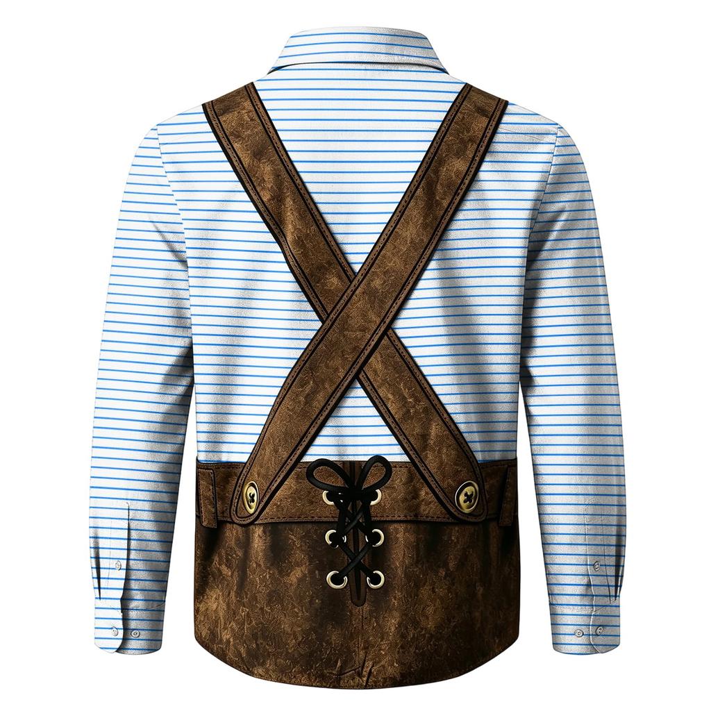 Camicia da uomo per l'Oktoberfest con stampa 3D, vestibilità ampia, manica lunga, colletto classico, adatta per la primavera e l'autunno, per uso casual all'aperto, festival, feste