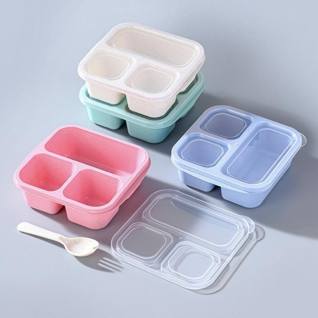 Three Compartment Reusable Plastic Food Storage Container with Lid for Meal Prep and Portion Control 5 Pack Set