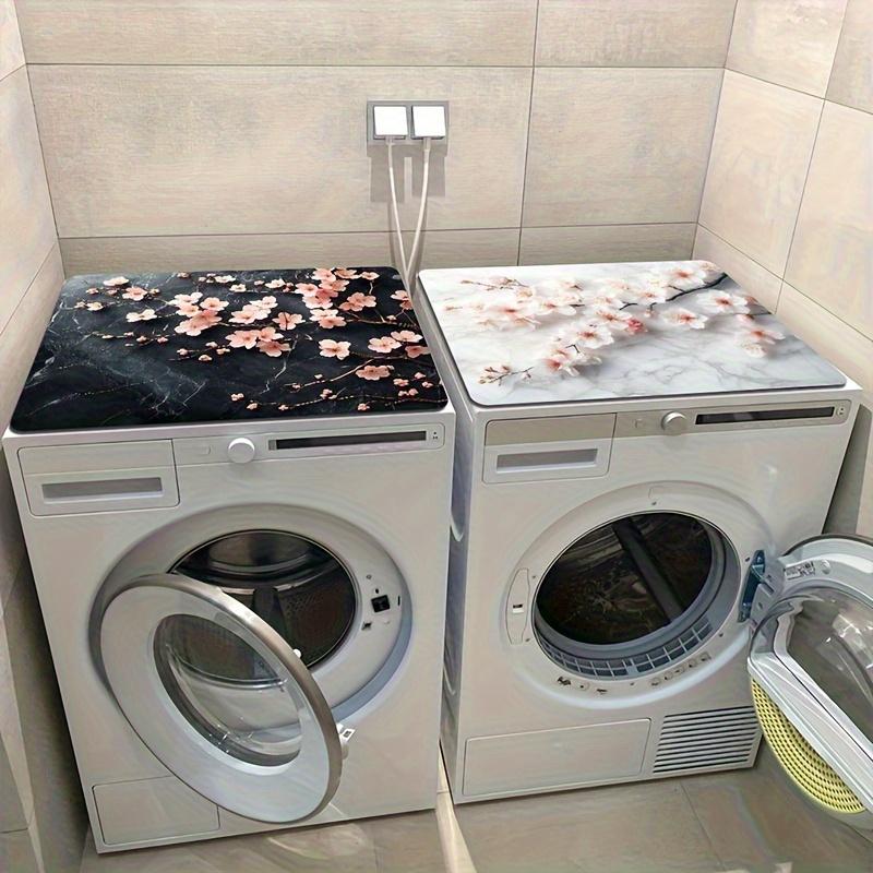 1pc  Marble-Style Washing Machine Cover with Cherry Blossom Design - Durable, Easy-Clean Mat for Washing Machines & Dryers