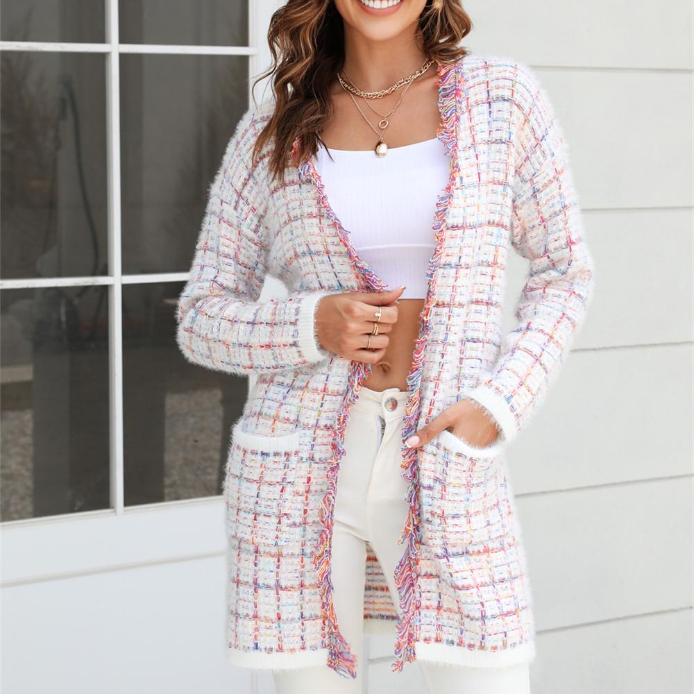 GMXIA Women's Fashion Casual Plaid Print Autumn Winter Long Sleeve Cardigans Sweater Coat