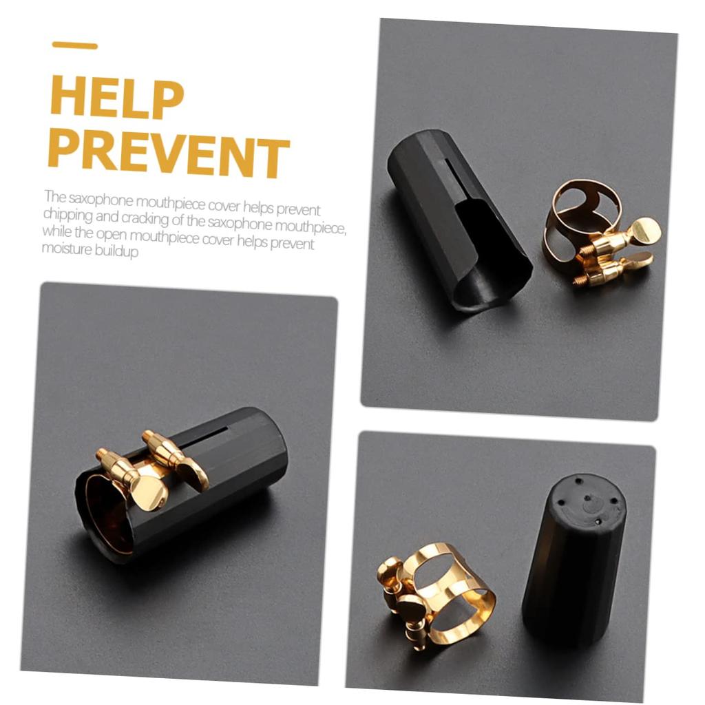 Abaodam Saxophone Ligature Mouthpiece Cap Set, Black, Metal, Alto Saxophone Cap Clip, Musical Instrument Accessory, Playing, Practice, Replacement