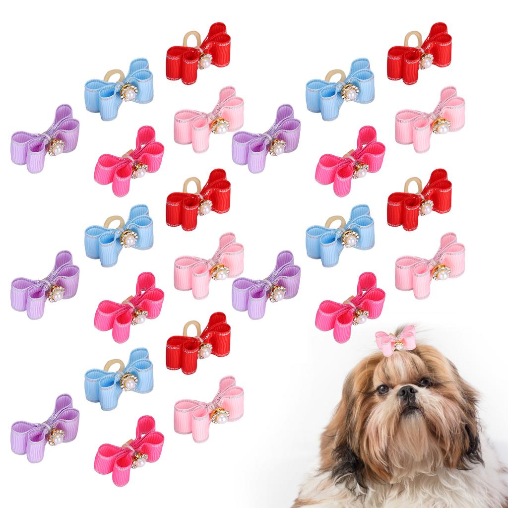 25Pcs/lot Cute Pet Dog Bow Grooming Bows Loverly Bowknot with Rubber Bands Pet Headwear