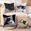 Couple cats Cushion Cover Natural Linen Organic Fabric DoubleSided Printing Sofa Home Decor Breathable Bed Pillow