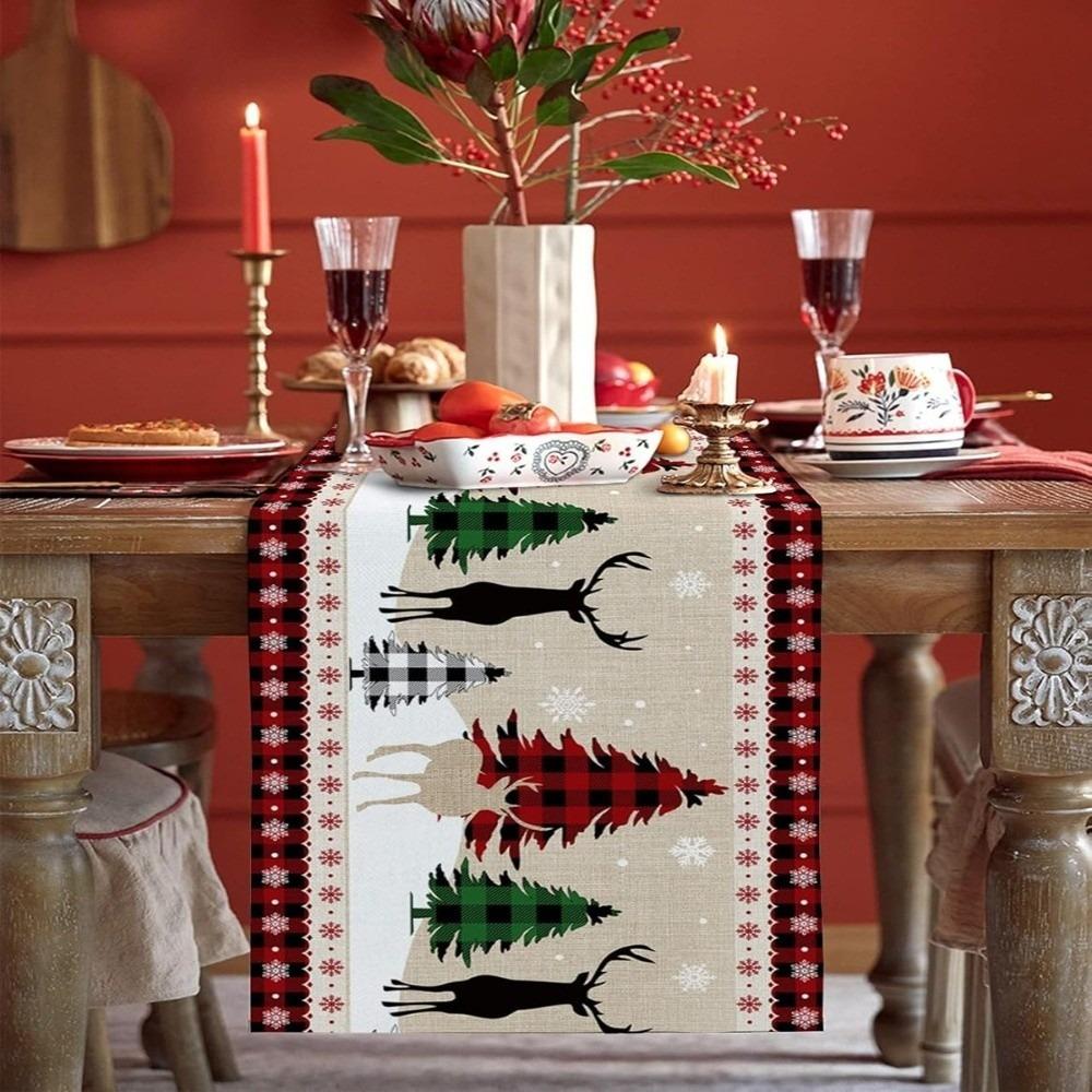 Santa Claus Christmas Table Flag Snowflake Xmas Tablecloth Christmas Table Runner Living Room