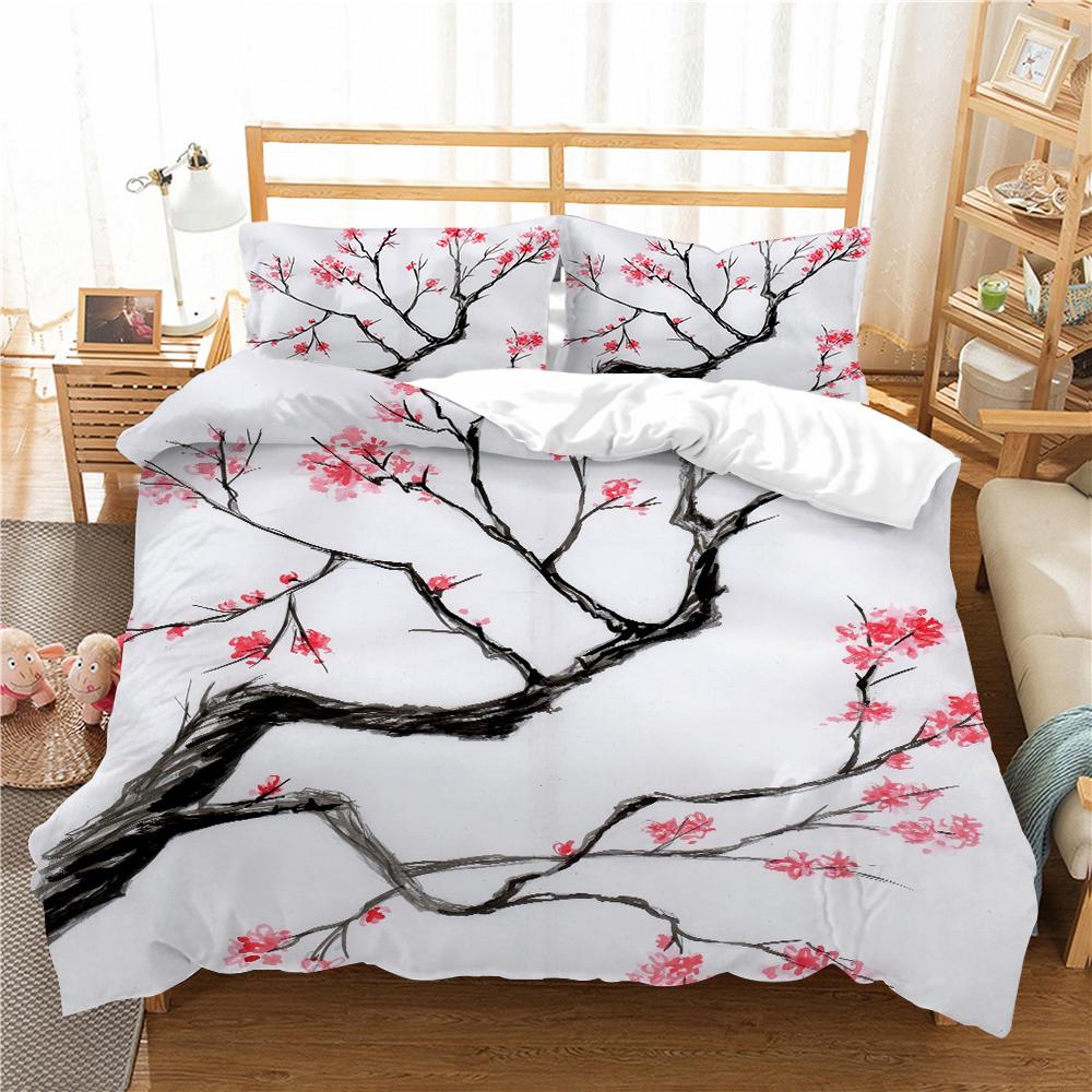 3D Printed Plum Blossom Bedding, Flower Down Duvet Cover Pillowcase, 2/3pc Women's Cover Gift, Chinese Style Bed Cover, King Queen Bed