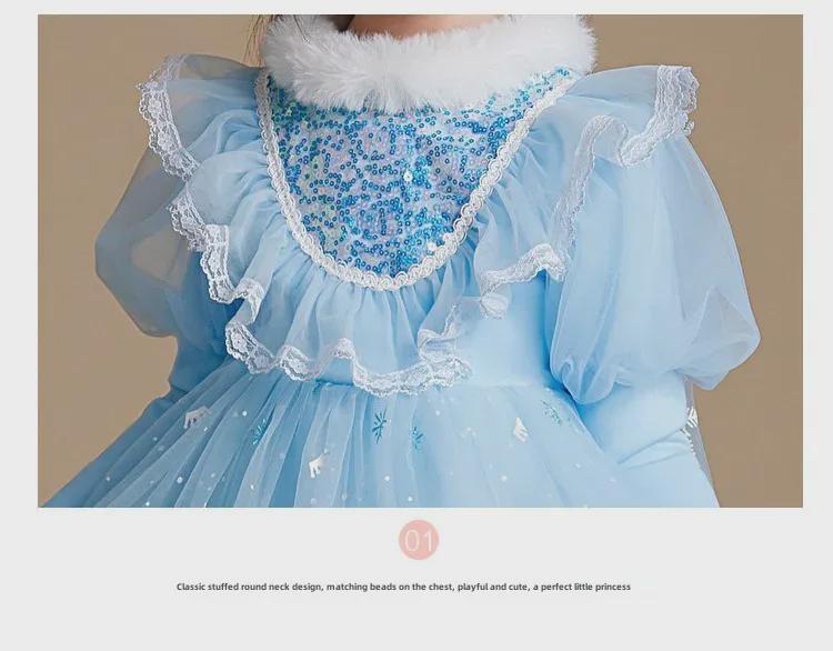 Winter Elsa Prinzessinnenkleid: Samtverdickter gefrorener Geburtstagsrock für Mädchen