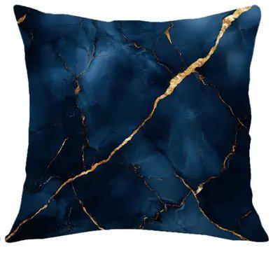 Home Decor Dark Blue & Gold Marbled Pattern Pillow Covers Pattern Cushion Cover Suitable For Sofa Bedroom Car Pillow Cover