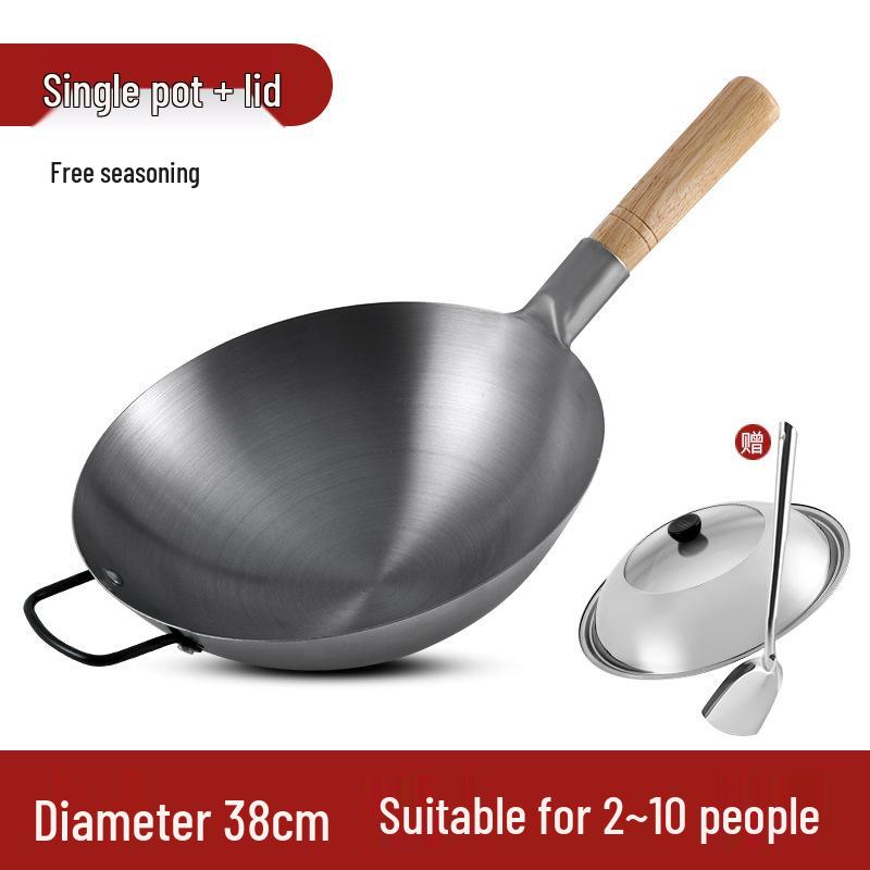 Zhangqiu Non-stick Cast Iron Wok with Large Ladle for Home & Restaurant Use - Suitable for Gas Stoves