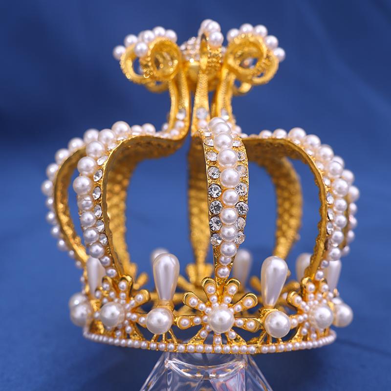 Perleglass Rhinestone Garden Krone Brude Europeisk Prinsesse Tiara Rund Barokk Pageant Kroner Krystall Full Krone Konge Tiara