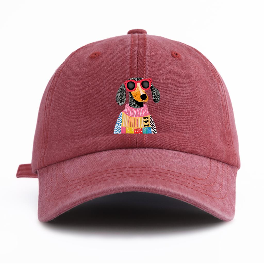 Pc DOG Print Washed Baseball Cap for AdultsMinimalist Retro Style Casual Soft Adjustable Dad HatPerfect As Gift