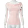 New European and American women's clothing summer new solid color swing neck sleeveless halter strap sexy vest top T-shirt