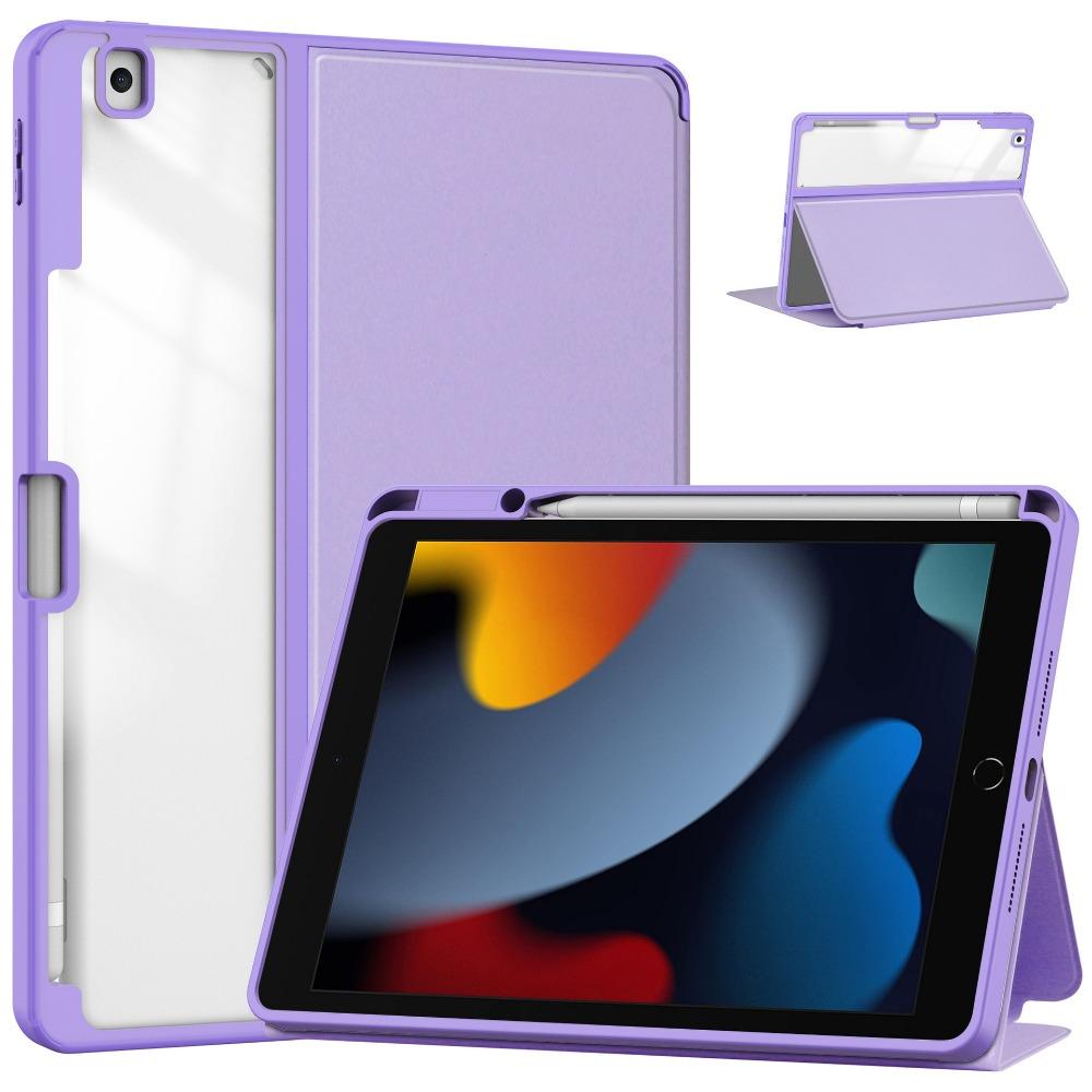For iPad 10.2 Protective Case Transparent Stand Cover with Pencil Slot for iPad 7 8 9 Foldable Book Style Shell