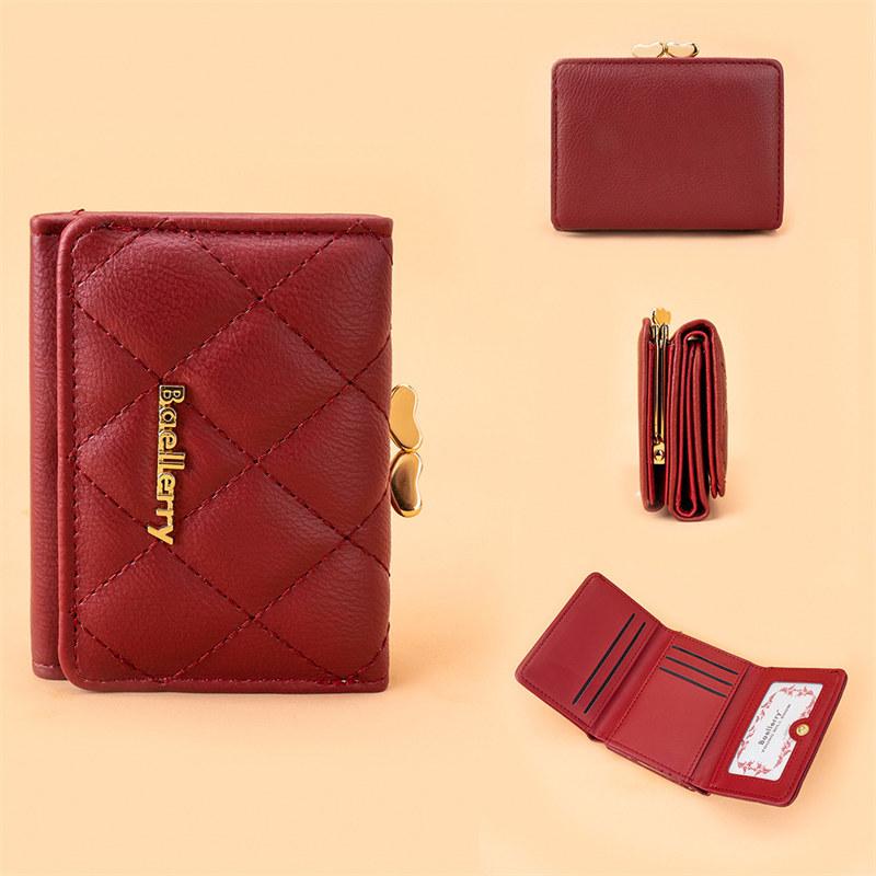 

Baellerry Жіночі Модні Короткі Гаманці Штучна Шкіра Трискладний Гаманець Класичний Візитниця Сумки Гроші 10.5*9*3.5cm темно-червоний колір