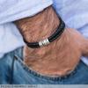 Factory Personalized Leather Bracelet 925 Sterling Silver Custom Name Beads Bracelet for Men