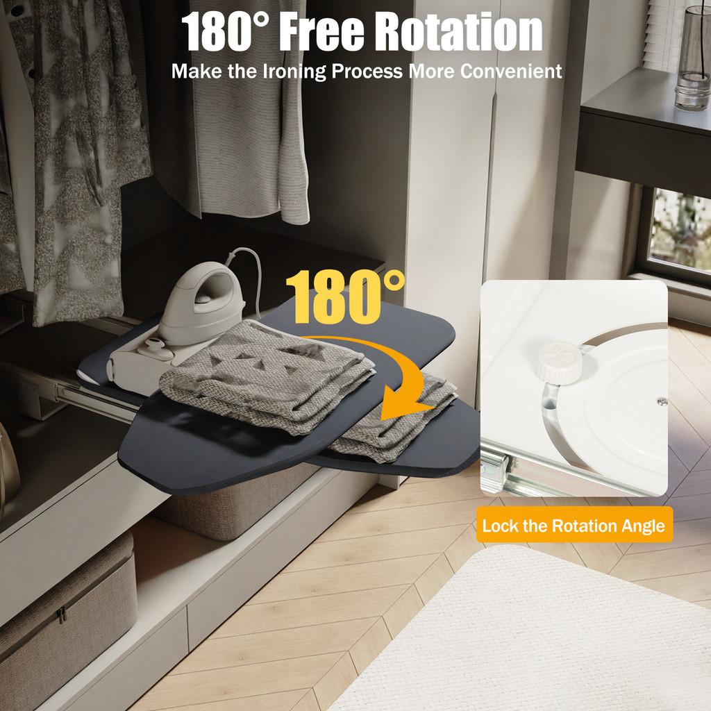 180 ° Free Rotation Ironing Base Plate Foldable Ironing Board Cabinet Mount Push-Pull Sturdy Metal Frame