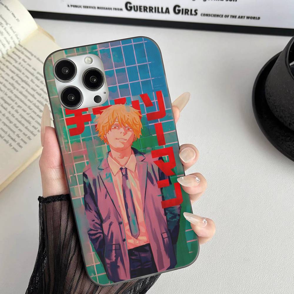 Anime Denji Chainsaw Man Phone Case For IPhone 16 15 17 Pro 11 12 13 14 Pro Max Plus Soft Ripple Silicone Cover Shell