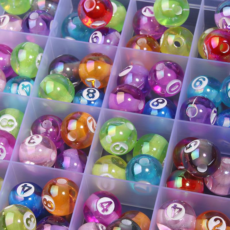 5pcs 16mm Cute Transparent Acrylic Round Digital Billiard Bead DIY Bracelet Necklace Keychain Jewelry Making Accessories