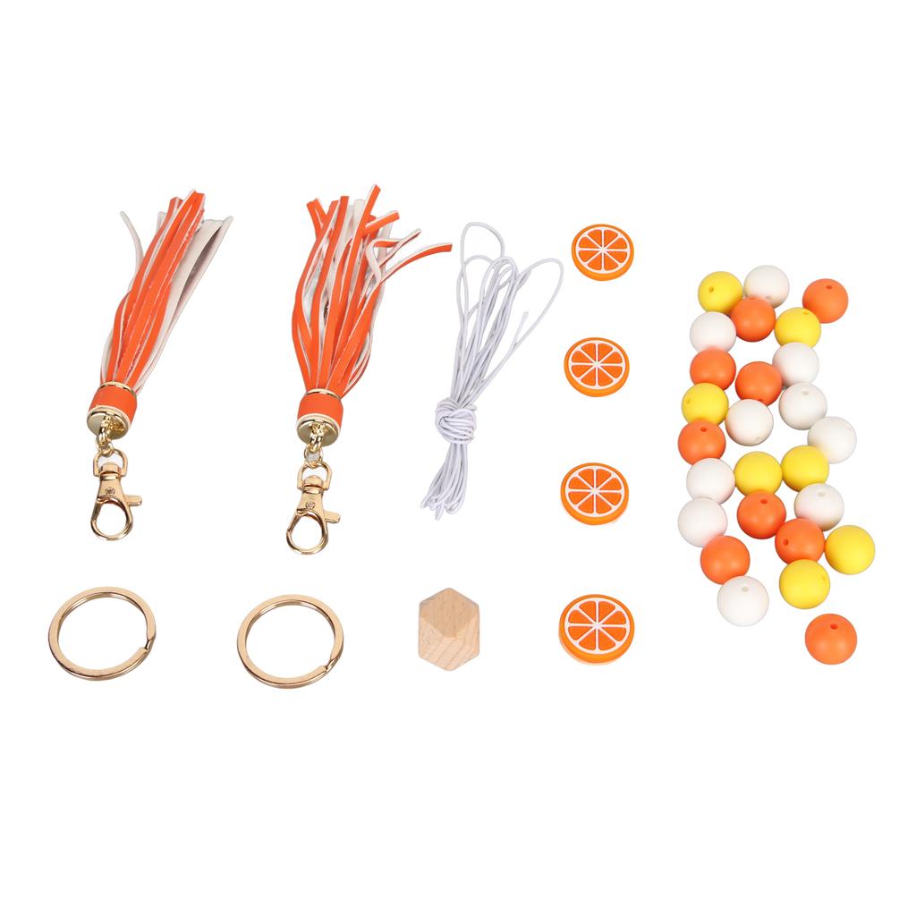 Keychain Lemon Silicone Bead Keyring Key Chain 15mm Silicone Bead Tassel Set for Decoration