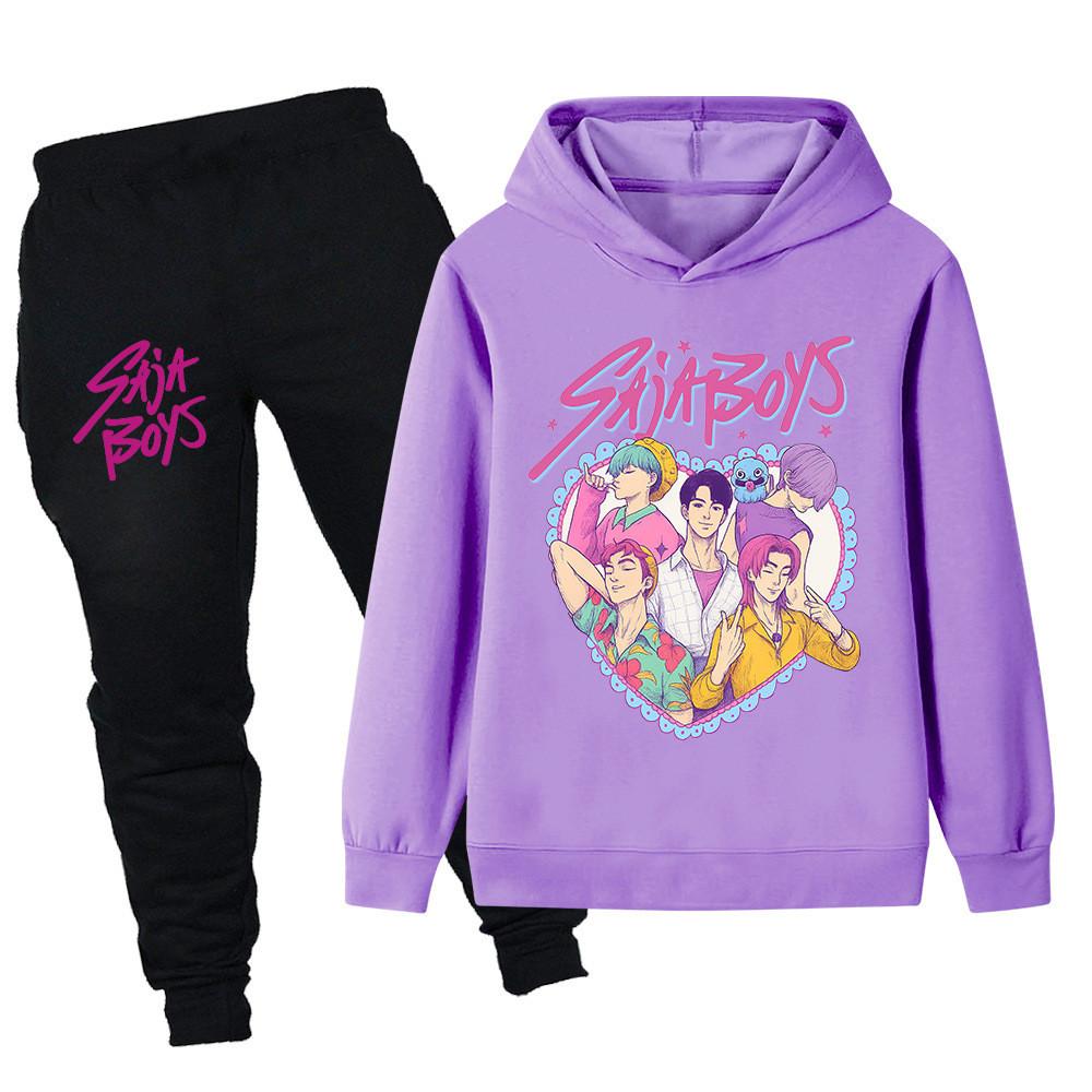 PB1212 Kids Boys Girls Kpop Mira Zoey Rumi Sajaboys Print Long Sleeves Hoodie Pants Trousers Clothes Sets
