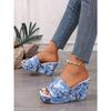 Women's Slippers Summer Large Size Ethnic Style Fabric Thick Sole Women's Ultra-high Heeled Slope Sandals