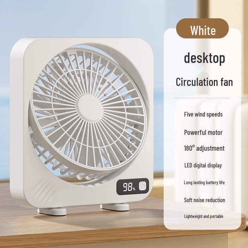 Compact USB Desktop Circulation Fan with Digital Display USB Rechargeable