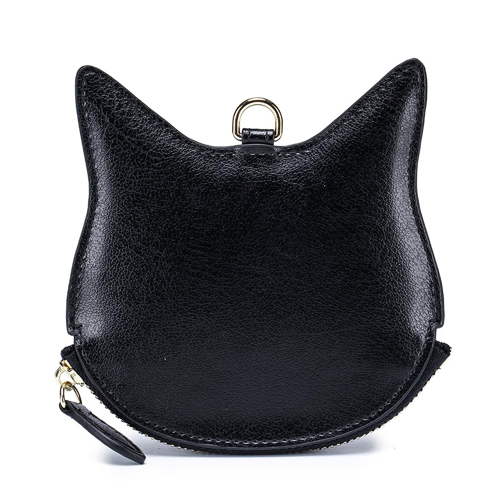 Yocipa Genuine Leather Cat Coin Purse, Women's Mini Wallet, Neck Pouch, Leather Coin Case, Multifunctional, Compact Neck Wallet with Strap, Cute