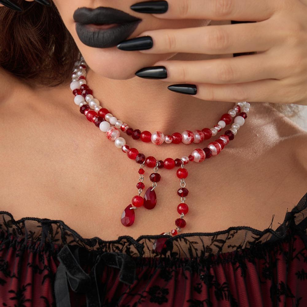 Multilayer Halloween Clavicle Choker Red Gothic Jewelry Fashion Blood Drop Necklace  Party