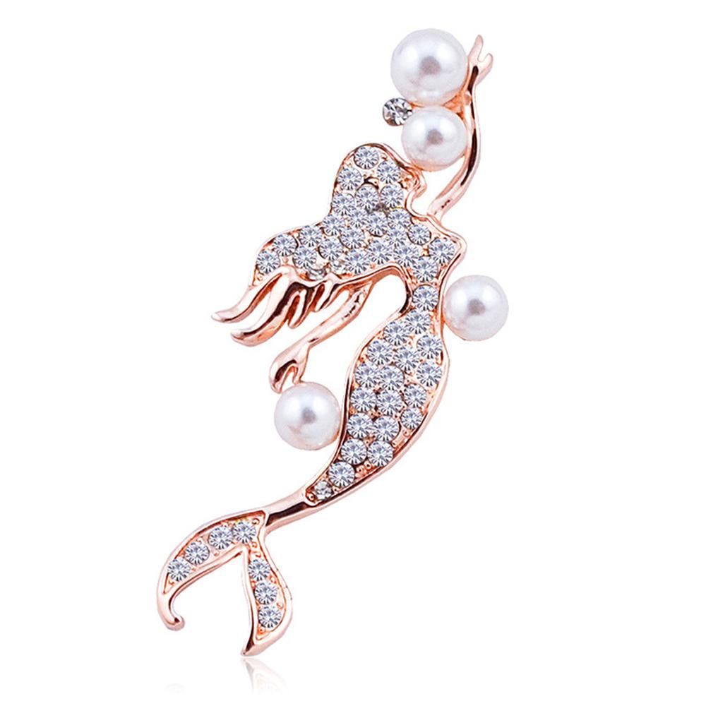 Broche de sereia de pérola do mar para mulheres, pingente de personalidade, broches de pingente de strass incrustados, joias, presentes