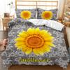 Sunflower Duvet Cover Set King/Queen Size Print Decor Botanical Plants Yellow Floral Comforter Cover Black Polyester Quilt Cover