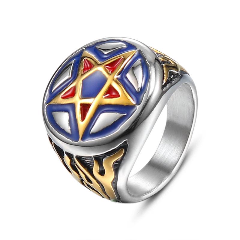 

2026 European and American Fashion Retro, New Five-pointed Star Epoxy Men s Index Finger Personalized Ring 12
