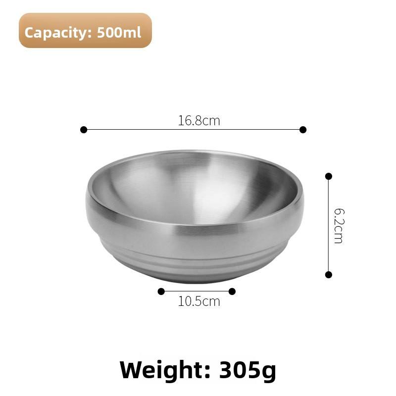 Stainless Steel Bowl Double Layer Thickened Large Capacity Noodle Bowl for Cold Noodles Ramen Mixing Rice Soup Bowl