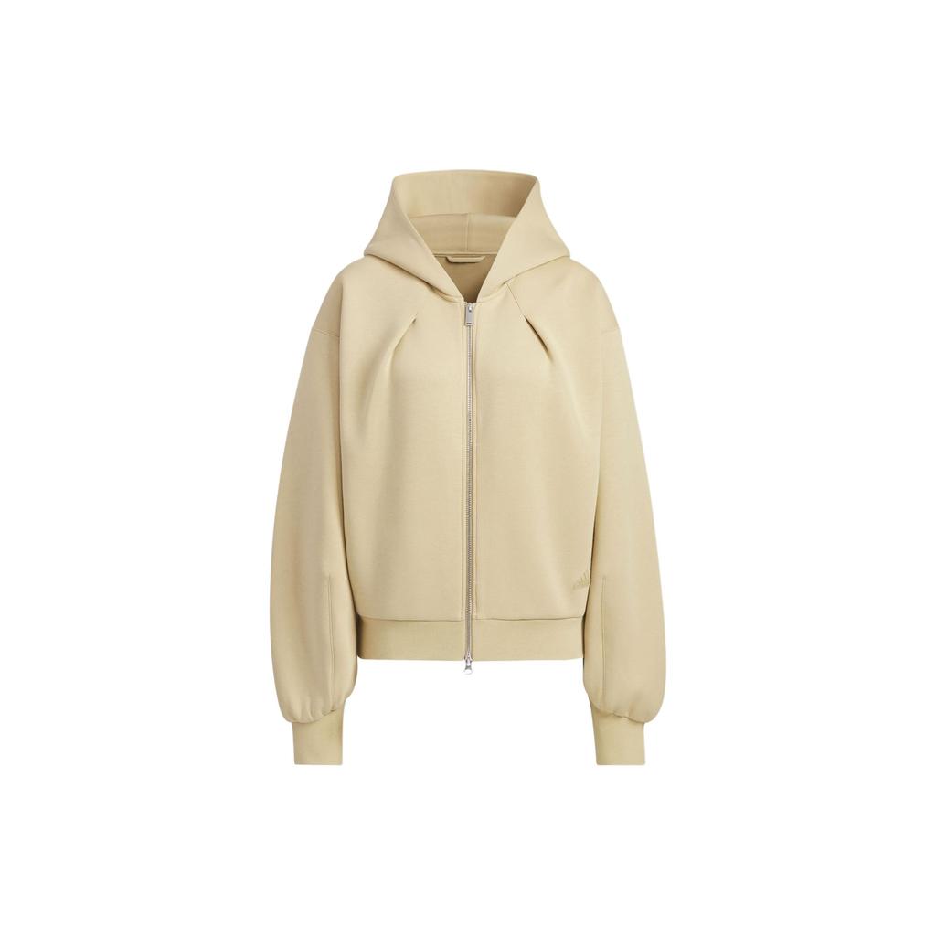 Adidas Spacer Full-Zip Hoodie Solid Color Sports Casual Loose Hooded Jacket Women Jacket Light-Khaki JJ3794