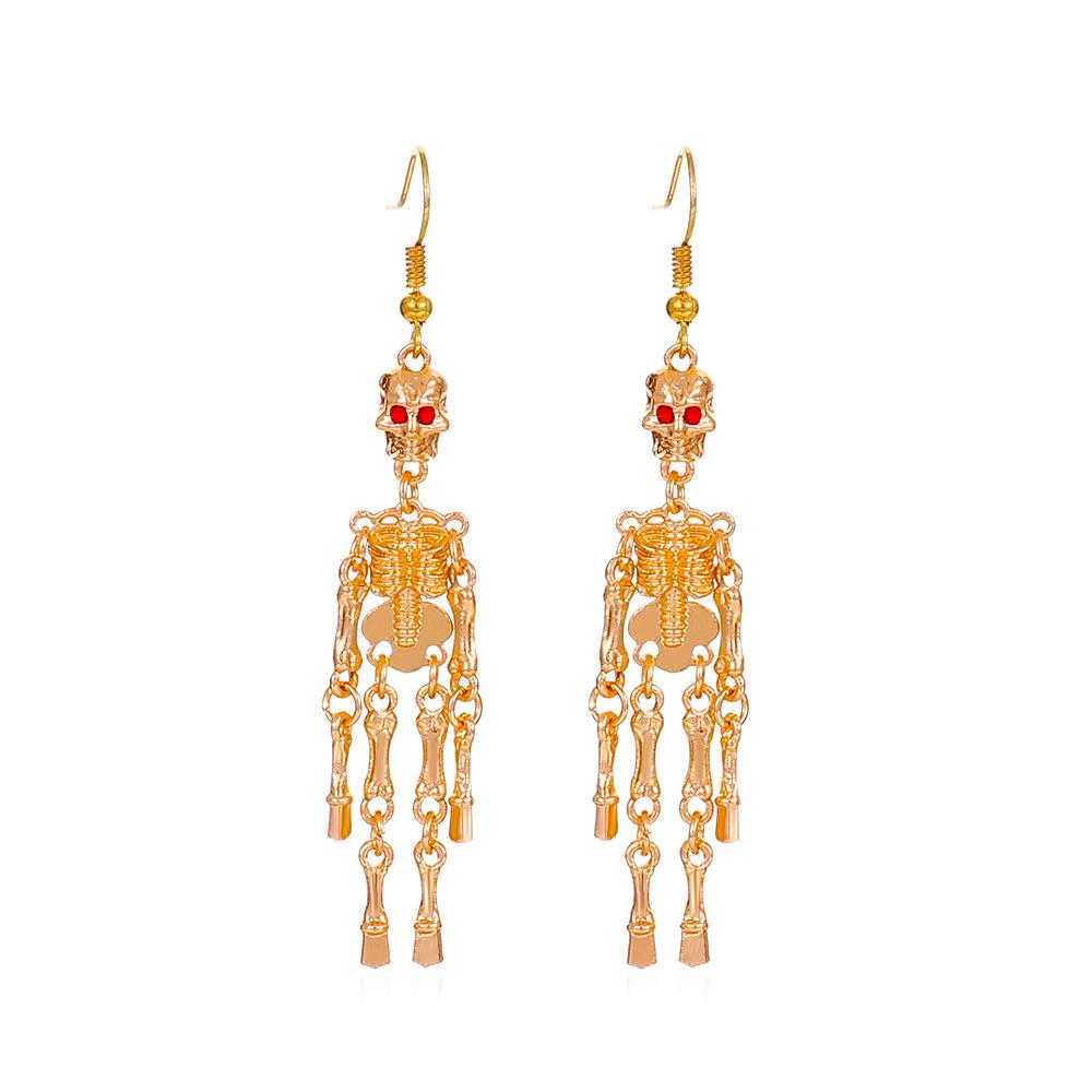 Ganzkörper Skelett Rotes Auge Hängende Ohrringe Gothic Halloween Thema Lange Quaste Ohrschmuck für Damen Party Street Punk Passender Schmuck