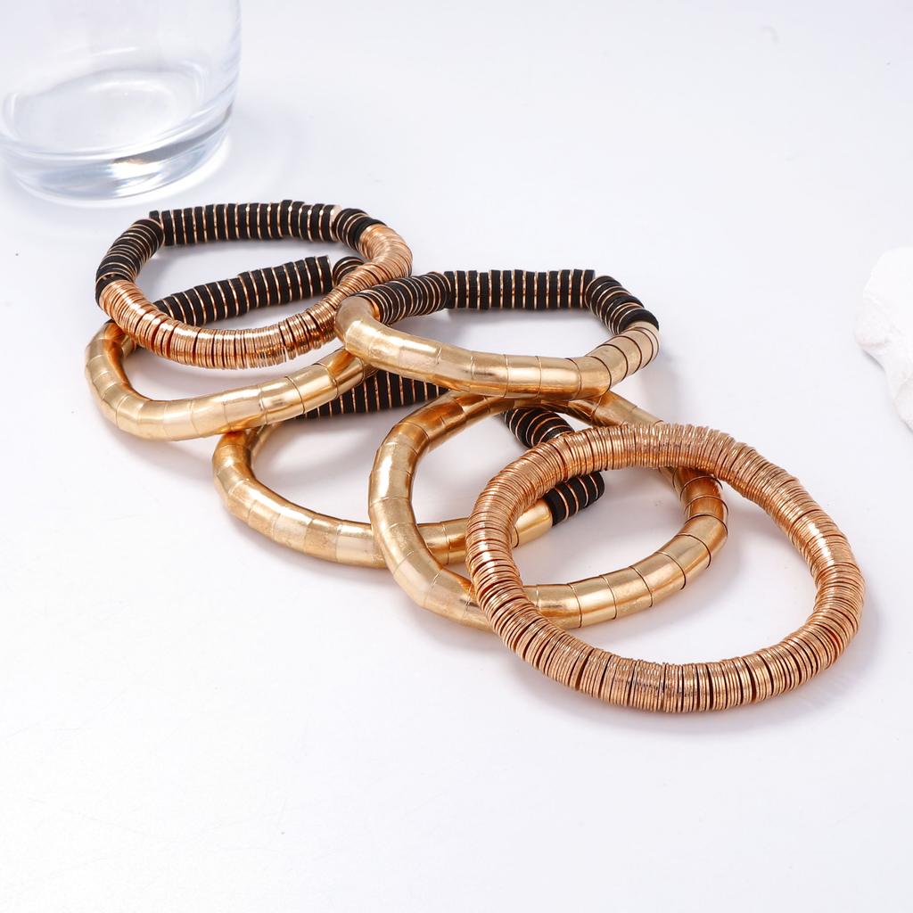 Hip-hop punk style metal and wood alternating splicing tubular multi-layer light luxury high-end design bracelet female