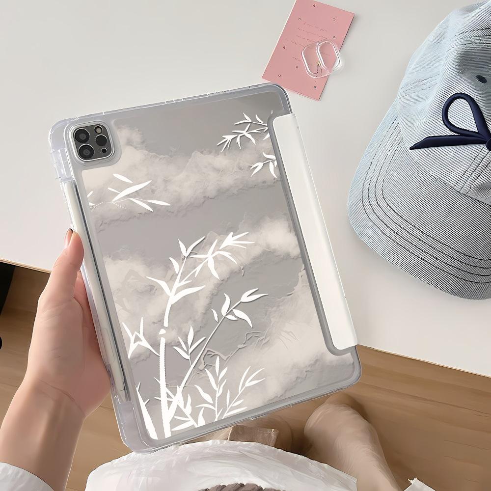 White and green bamboo forest is suitable for Y-fold apple ipad11 flat case air7/6 protective case pro anti-drop 5/4 with pen slot