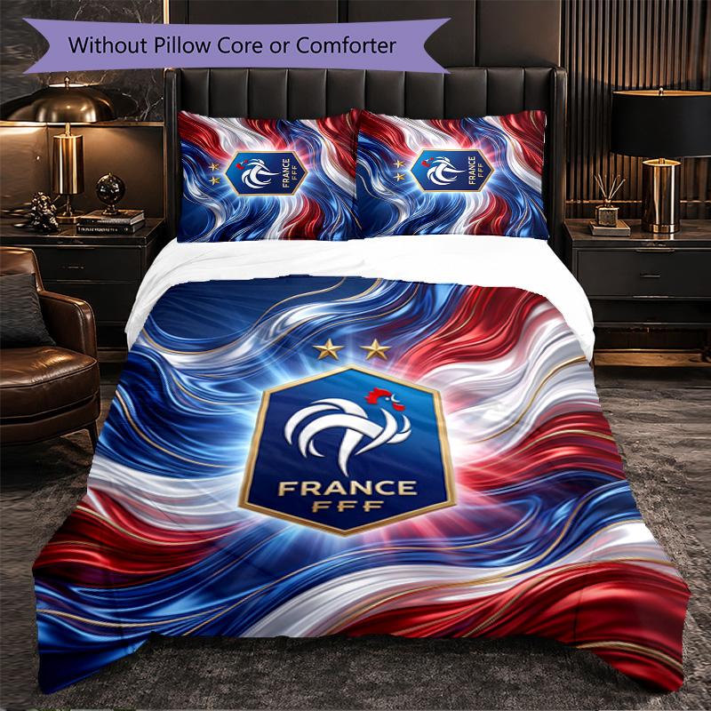 Frankreich Fußball Muster 3-teiliges Bettwäsche-Set Weiche Mikrofaser Bettbezug mit Kissenbezügen für Schlafzimmer