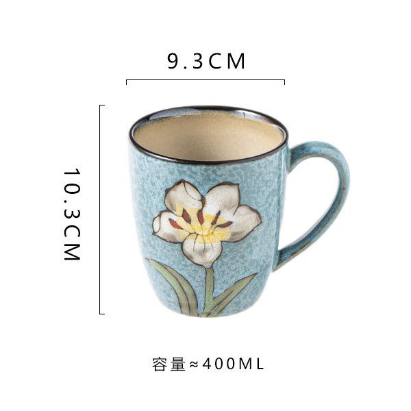 Vintage Floral Ceramic Water Mugs,12oz Hand-painted Coffee Mugs with Handle, Microwave & Dishwasher Safe