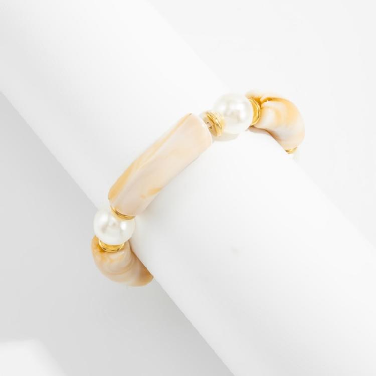 Elegant Resin Bead Elastic Bracelet Marbled Effect Design Comfortable Fit Women Accessory Stretchable Bracelet for Daily