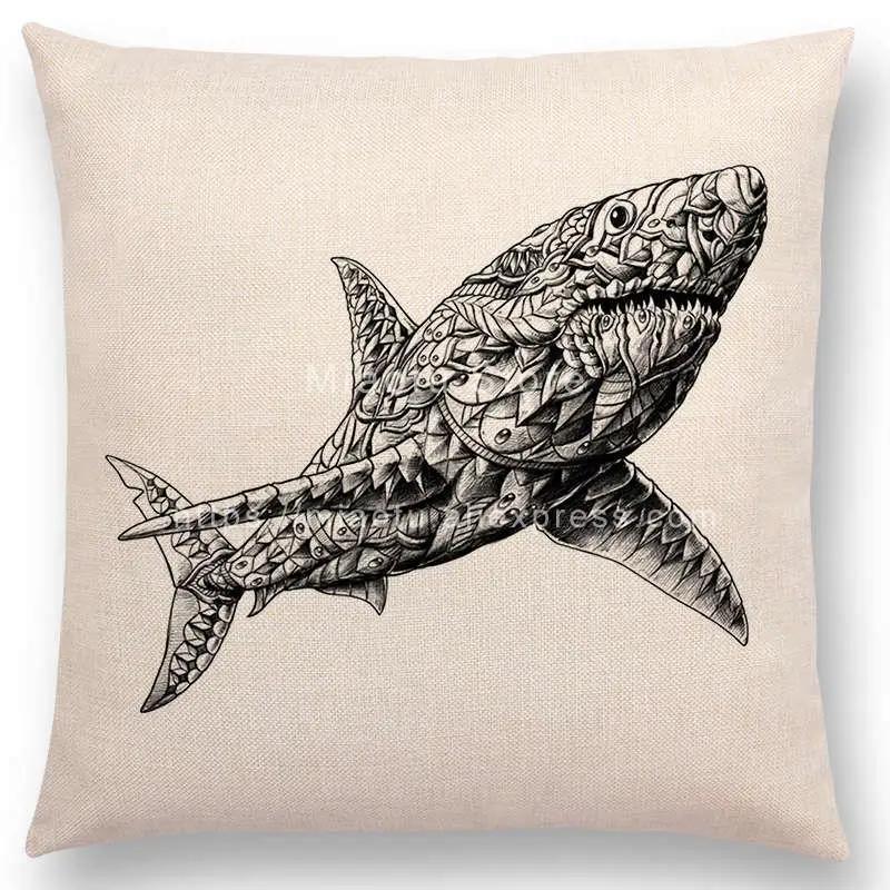 New Ornate Brave Animals Totems Free Beast Faith Tattoo Prints Cushion Cover Sofa Throw Pillow Case Owl Elephant Shark Bear