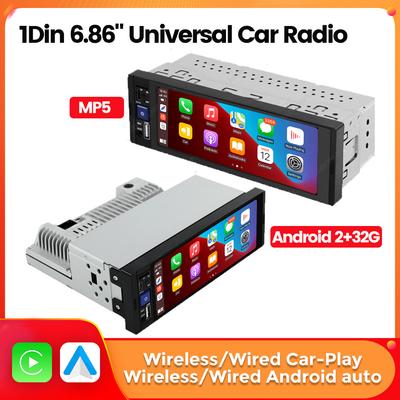 6.86'' 1Din Com Fio Sem Fio Carplay Android Auto MP5 Rádio de Carro Player Multimídia BT FM Espelhamento de Tela Carro Áudio Estéreo