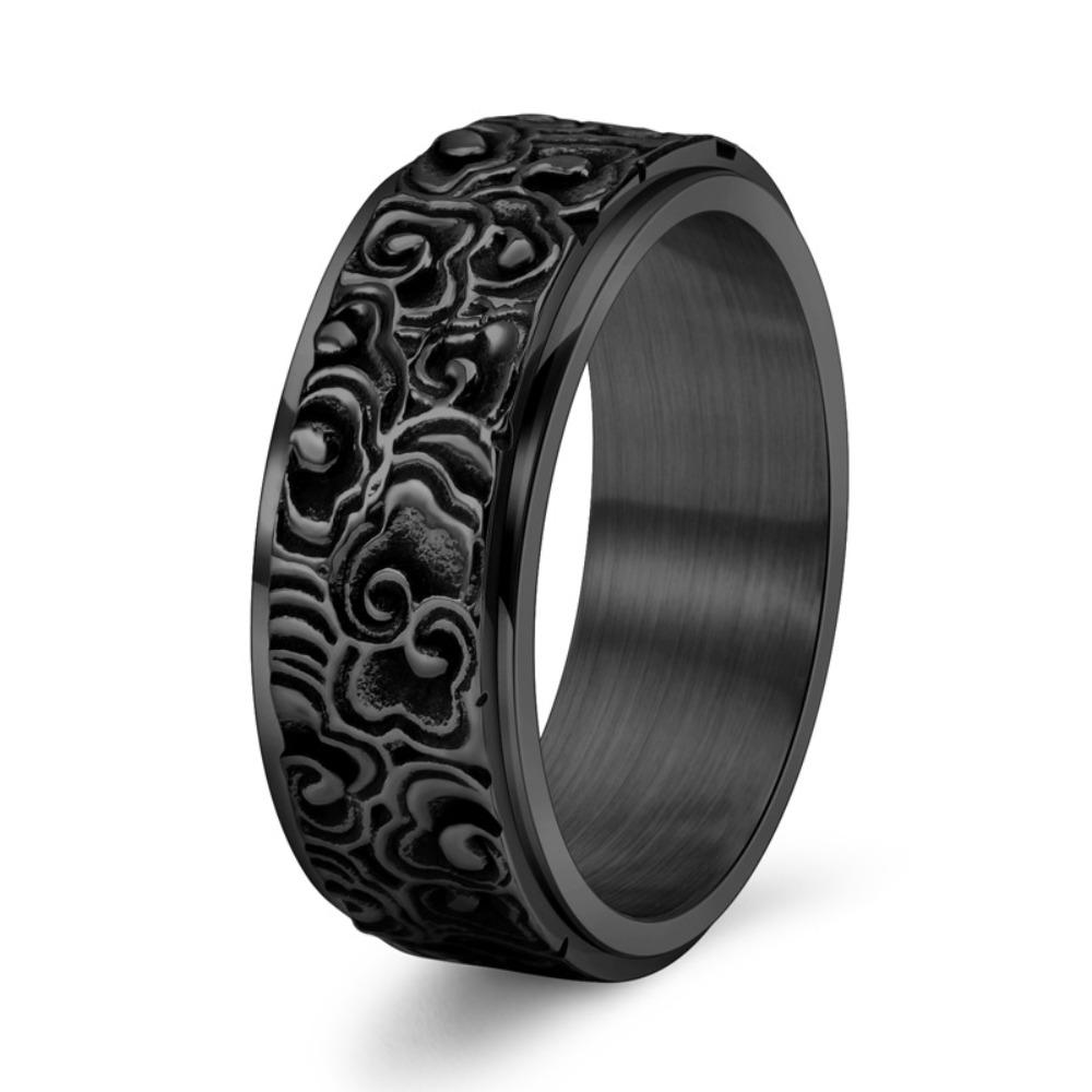 Vintage Cloud Pattern Rotating Stainless Steel Ring for Men Chinese Style Adjustable Ring