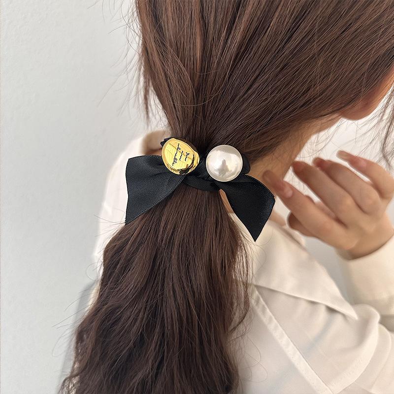 Simple and Elegant, High-end Pearl Leather Band Hair Tie, Bow, High-elasticity Leather Band Hair Band, Hair Tie