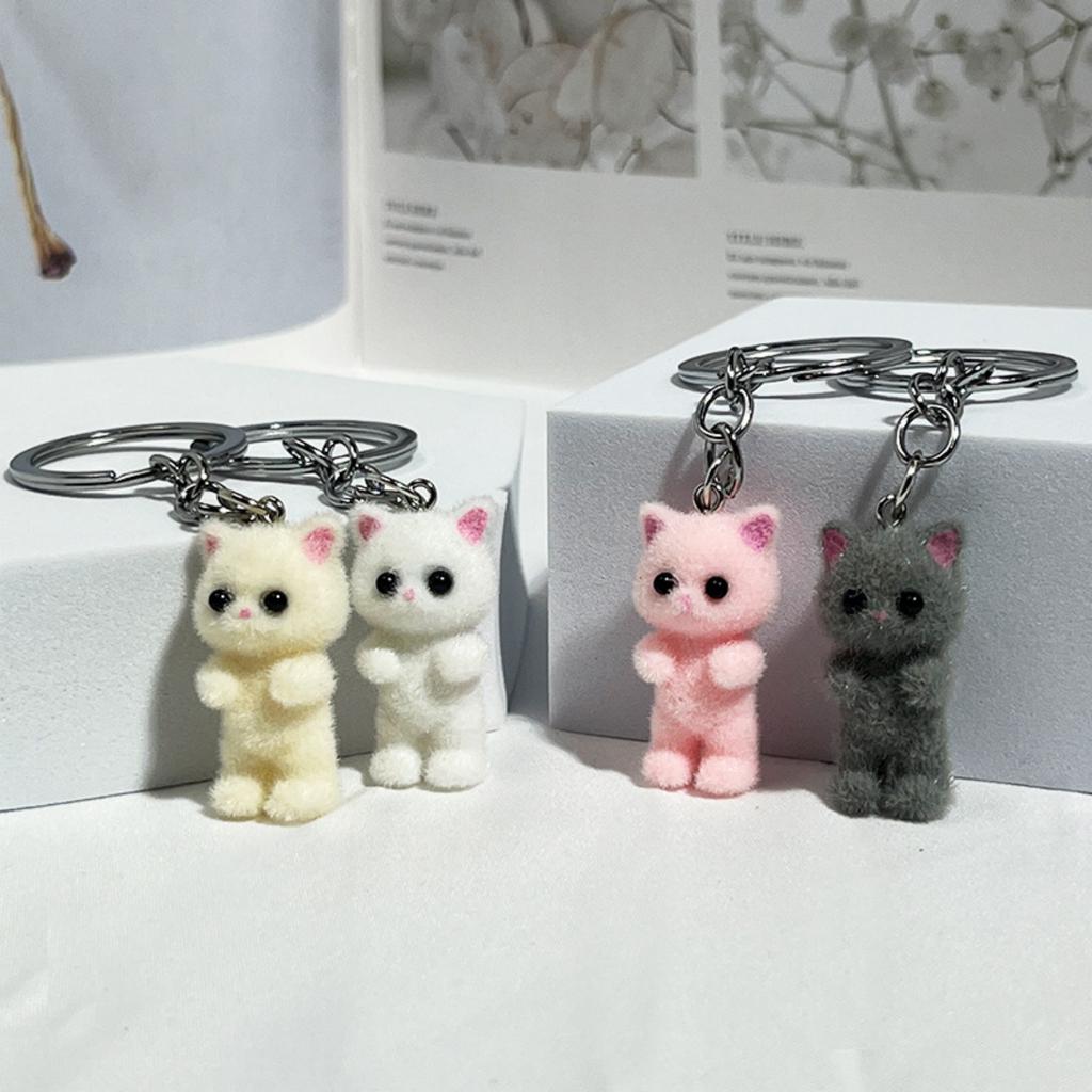 3D Cartoon Flocking Cat Cat Animal Key Chains Souvenir Gifts For Women Men Car Keys DIY Jewelry Bag Charm