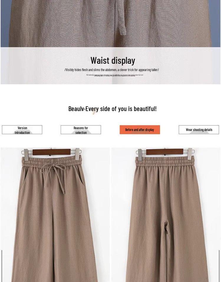 Ice Silk Cotton Linen High-Waist Wide-Leg Cropped Pants - Casual Loose Summer Style for Women