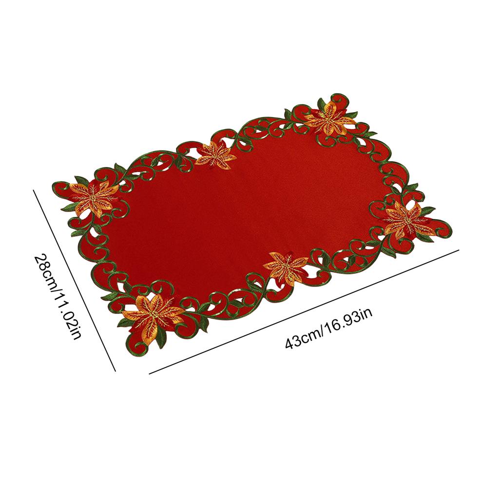 4 Stück Weihnachtliche Gestickte Blumen Rechteckige Tischsets 11,02x16,93 Zoll Rot und Grün Platzsets Tischdecke für Zuhause und Küche