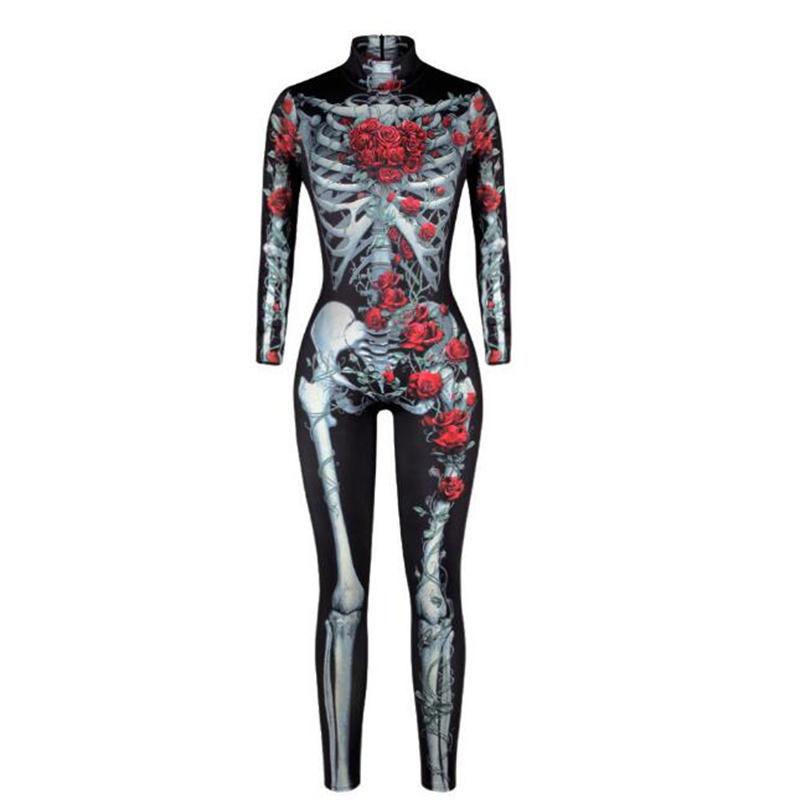 Realistic Body Skeleton Skull 3d Print Halloween Bodysuit Cosplay Costume Sexy Jumpsuit Adult Carnival  Monos Mujer