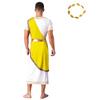 Mens Ancient Greek Toga Costume Short Sleeve Retro Gold Trim Roman Robe Headband Cosplay