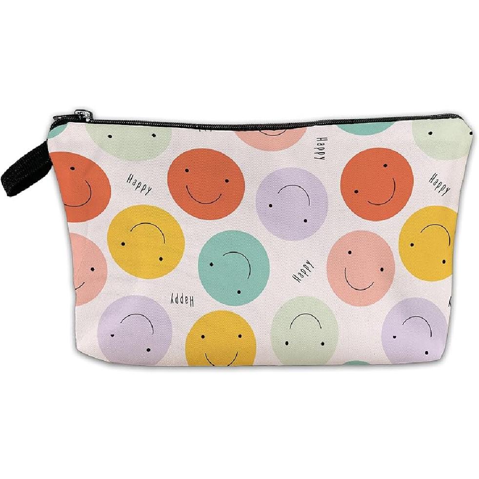 White Flower Floral Makeup Cosmetic Bag Blue Aesthetic Pouch Organizer Small Compact Cute Travel Mini Portable Beauty Toiletry Make Up Brush Storage