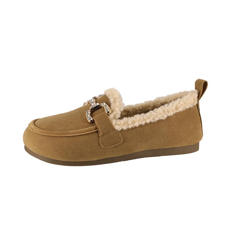 

Thick-soled retro women s new fashionable versatile velvet warm one-pedal Doudou shoes 35 малиновый