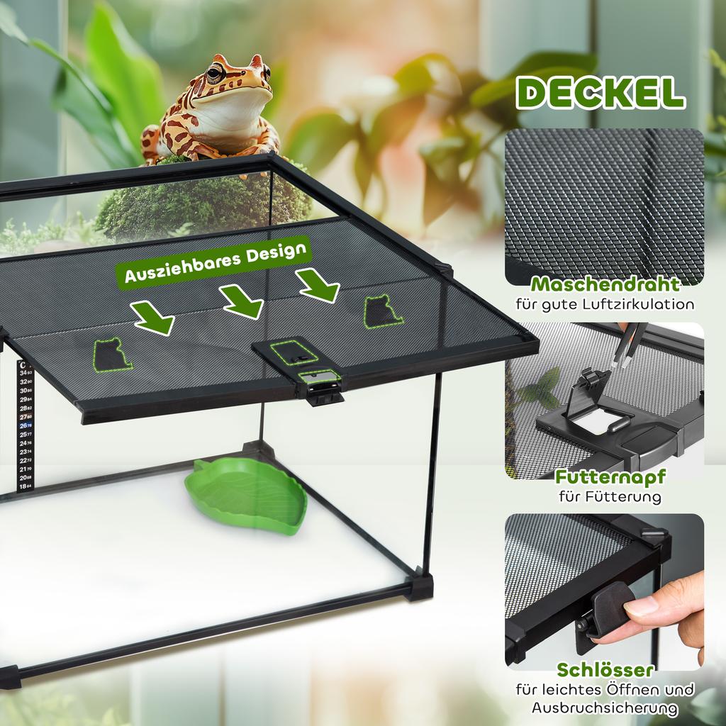 Glass Reptile Terrarium Insect Breeding Tank Vivarium Habitats with Thermometer for Lizards, Horned Frogs, Snakes, Spiders - Large 50 x 30 x 35cm